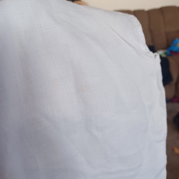 Richard Malcom Irish Linen Cap Sleeve Embellished V Neck Top Large - Picture 8 of 8